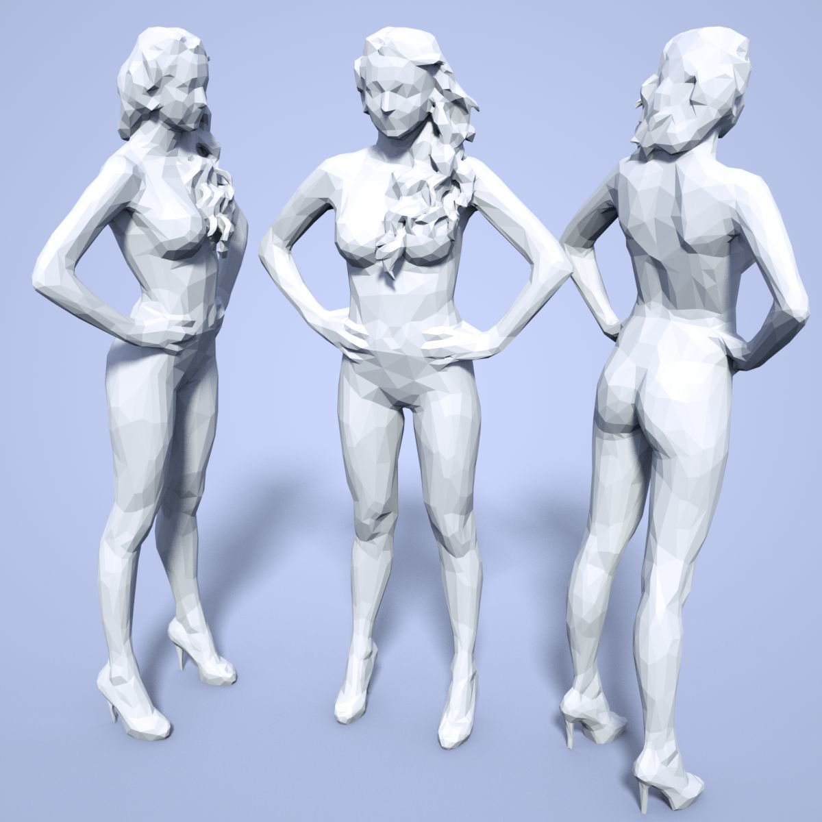 21 Girl Statues Faceted Look Low-poly 3D model_51