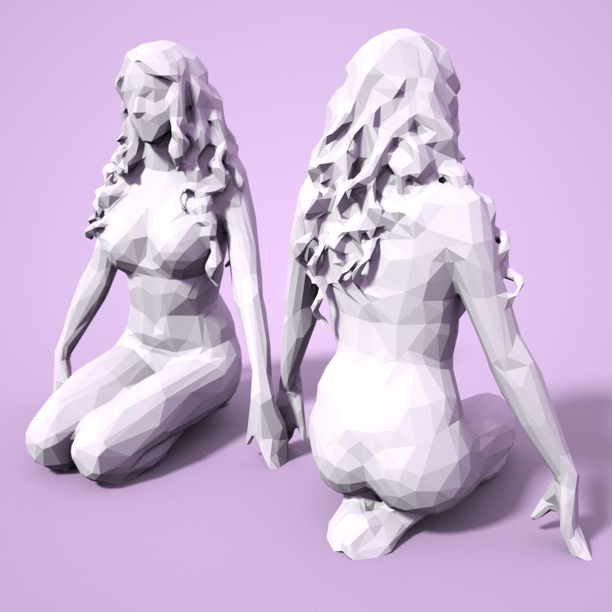 21 Girl Statues Faceted Look Low-poly 3D model_34