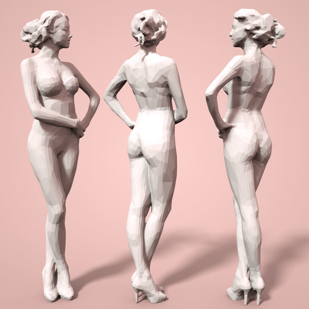 21 Girl Statues Faceted Look Low-poly 3D model_32