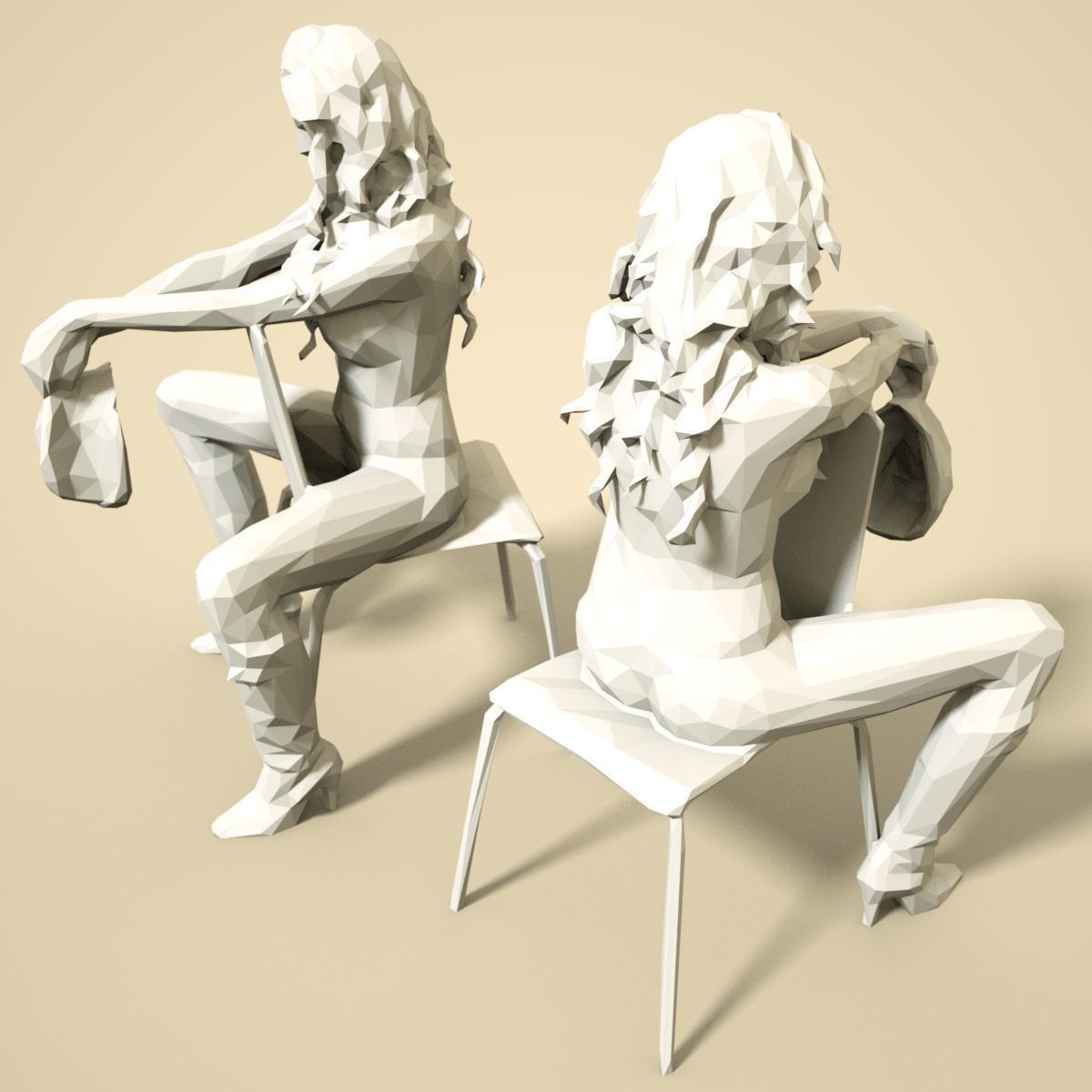 21 Girl Statues Faceted Look Low-poly 3D model_86