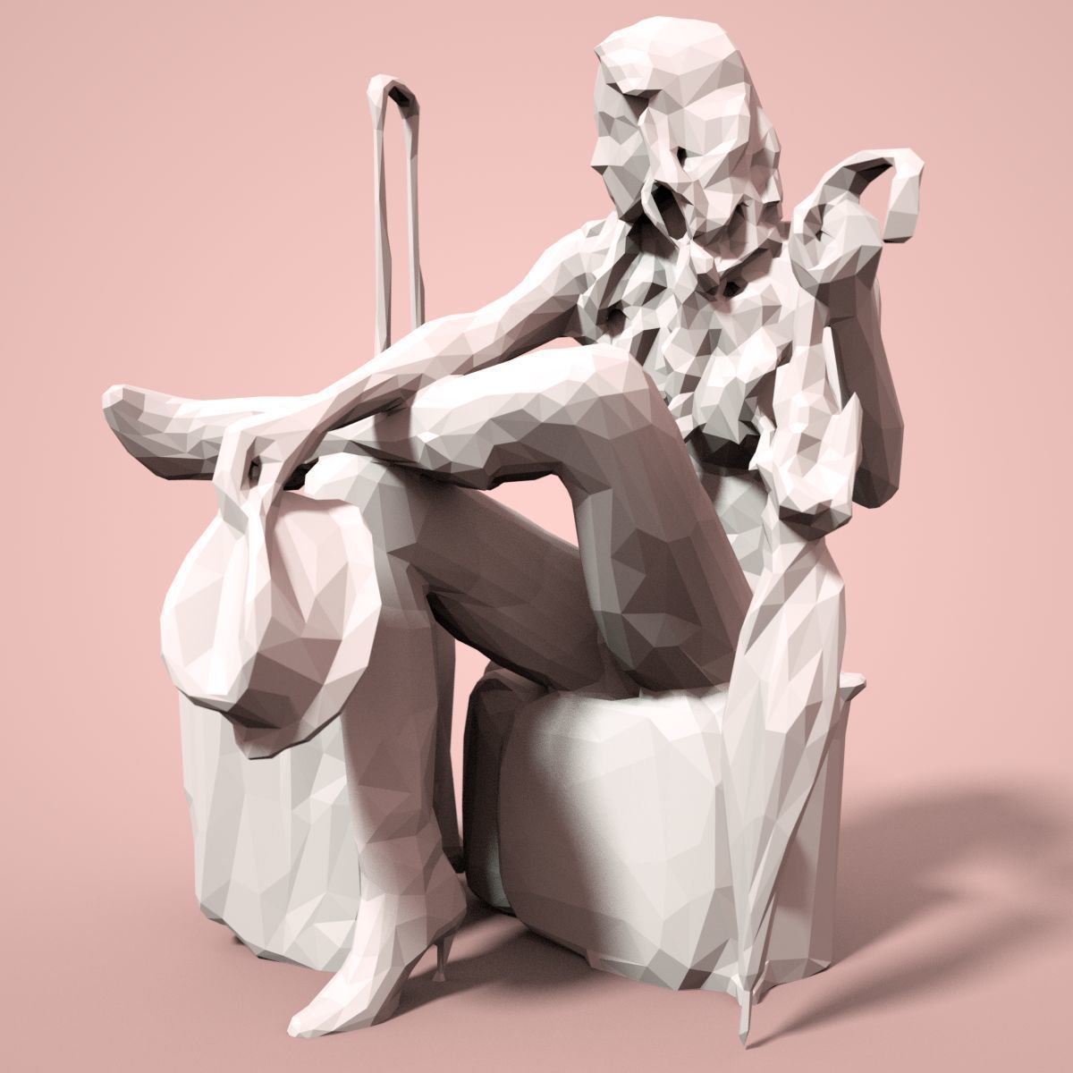 21 Girl Statues Faceted Look Low-poly 3D model_63