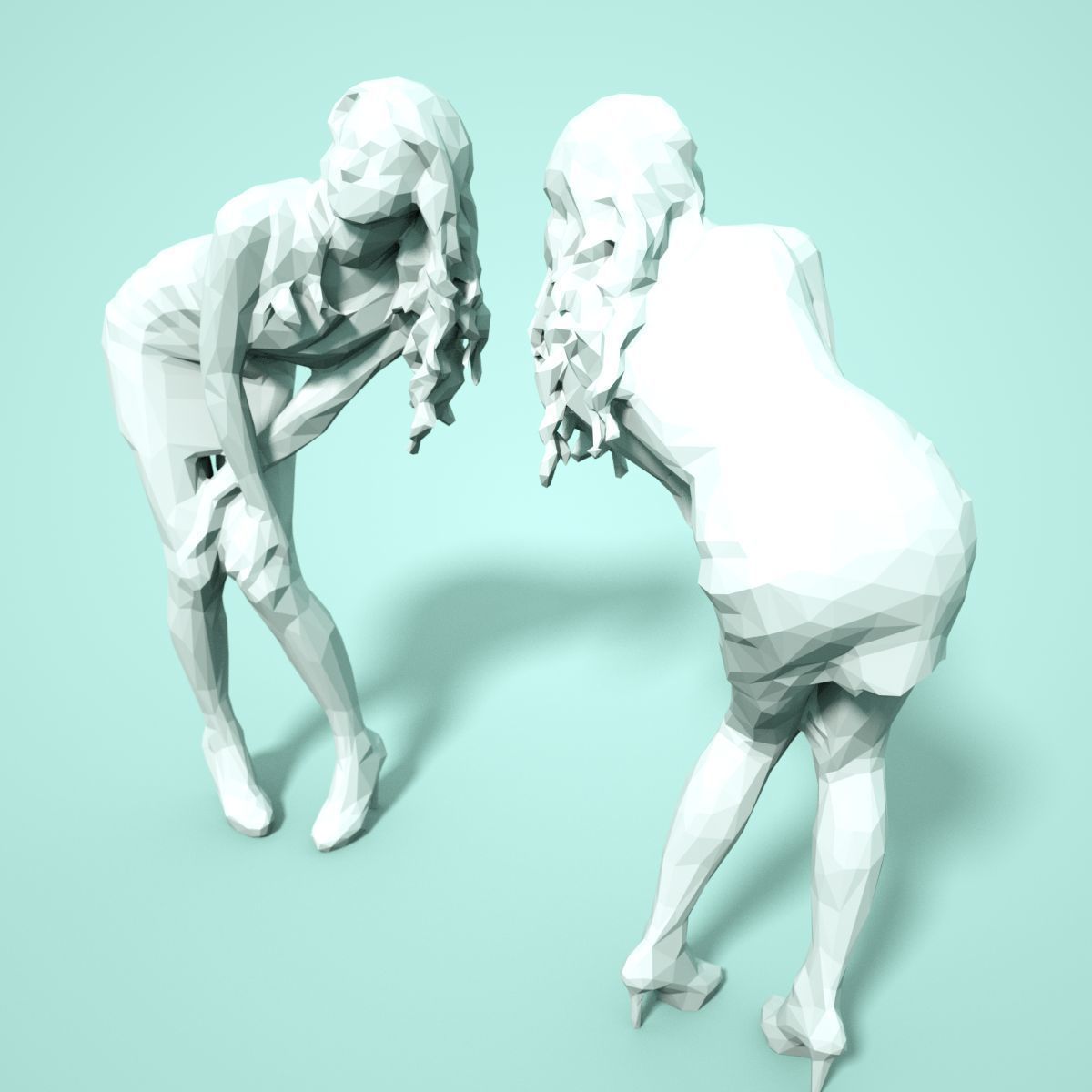 21 Girl Statues Faceted Look Low-poly 3D model_48