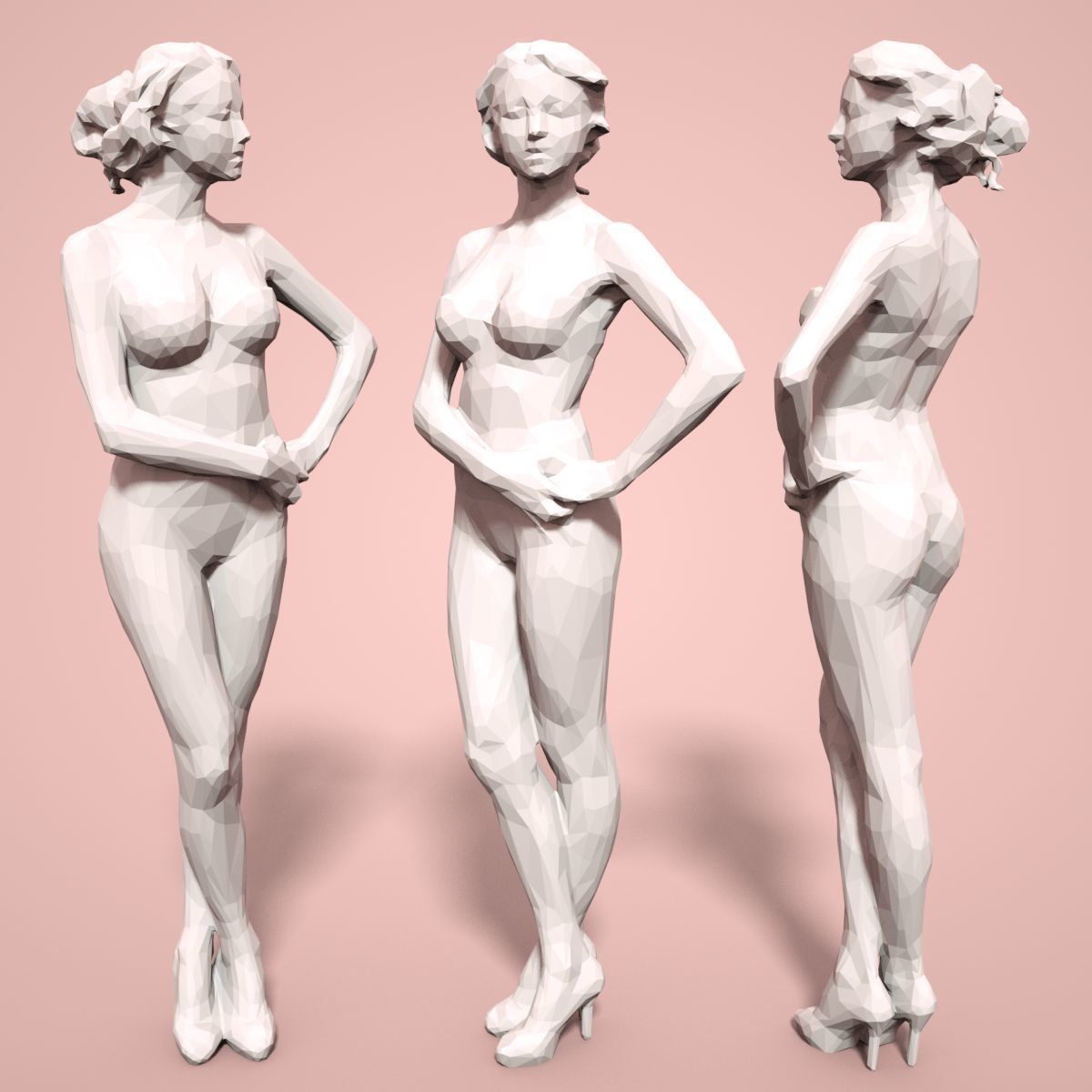 21 Girl Statues Faceted Look Low-poly 3D model_10