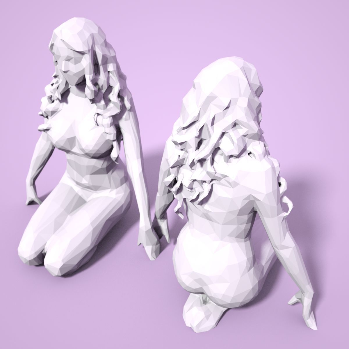21 Girl Statues Faceted Look Low-poly 3D model_96