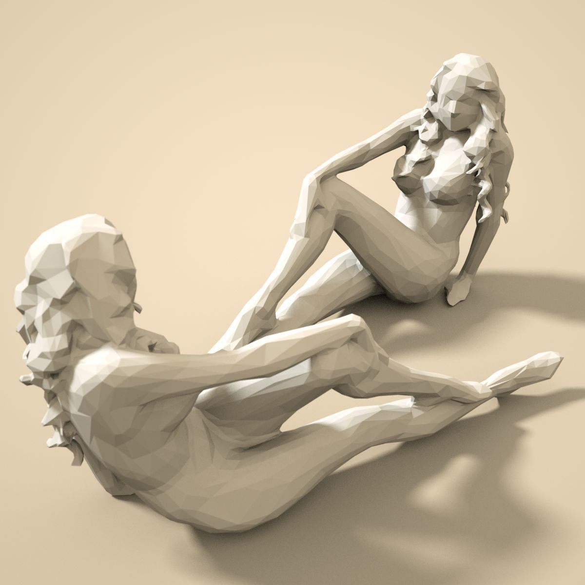 21 Girl Statues Faceted Look Low-poly 3D model_95