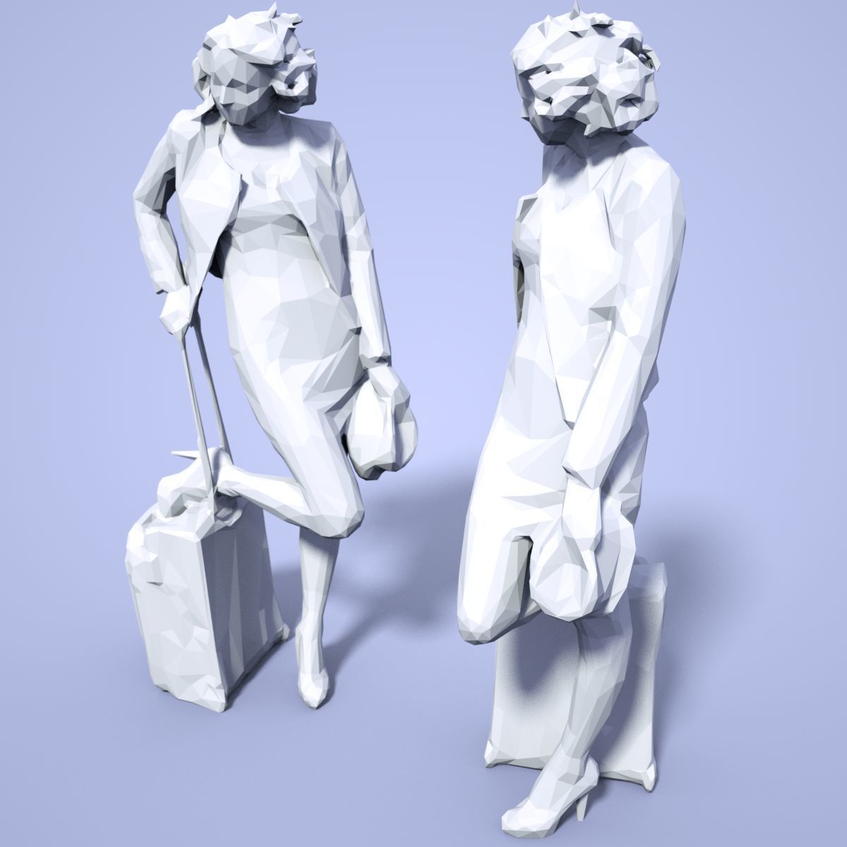21 Girl Statues Faceted Look Low-poly 3D model_64