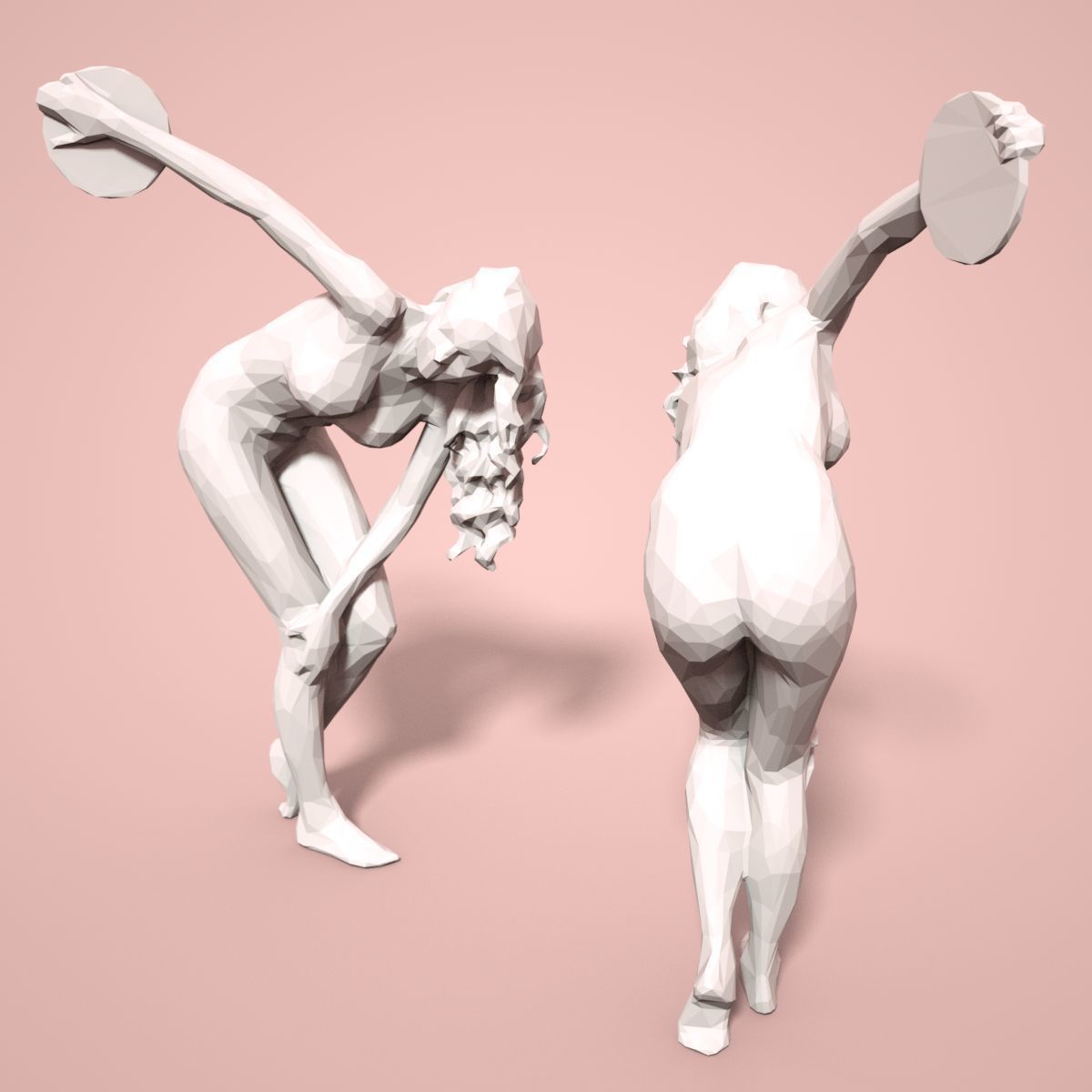 21 Girl Statues Faceted Look Low-poly 3D model_49