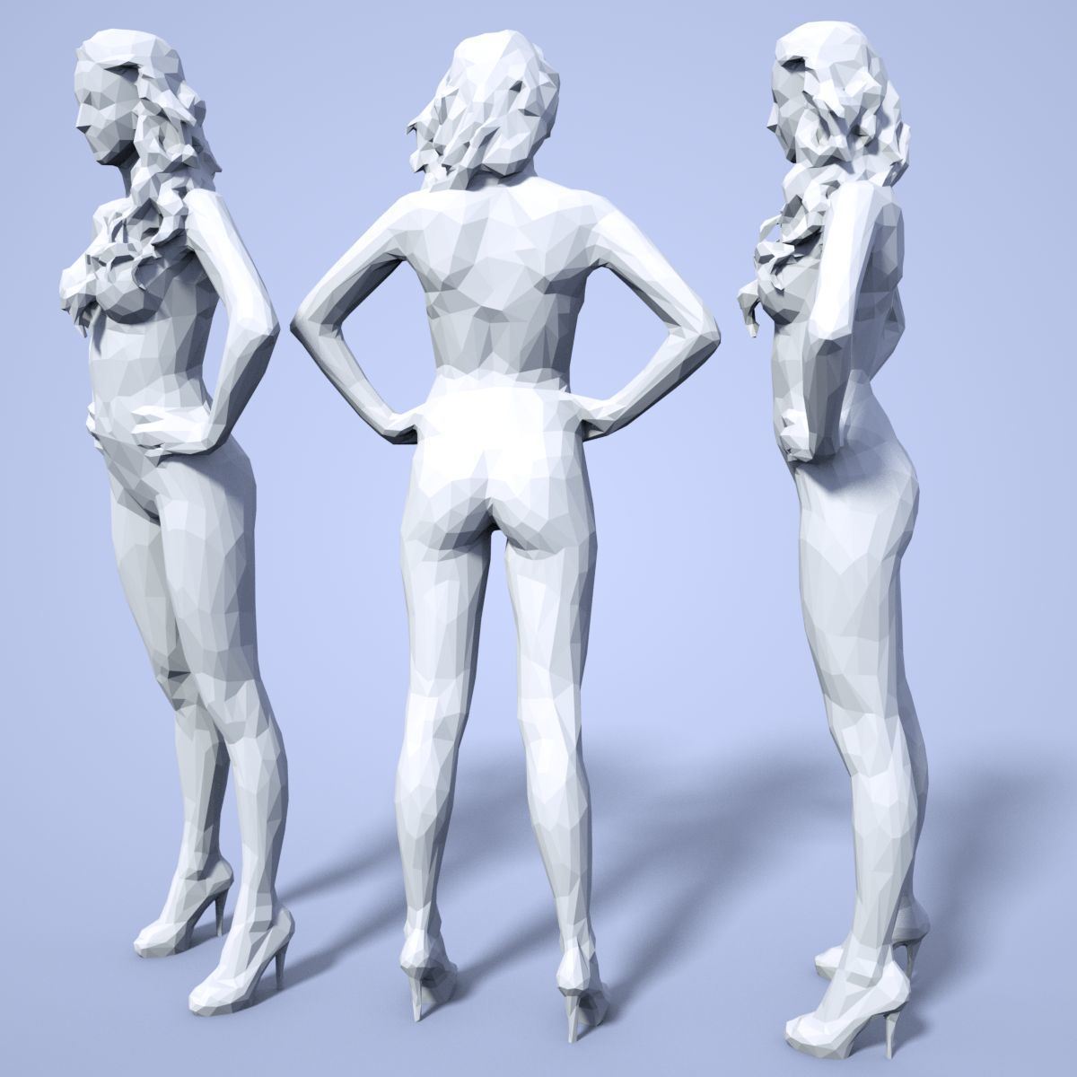 21 Girl Statues Faceted Look Low-poly 3D model_30
