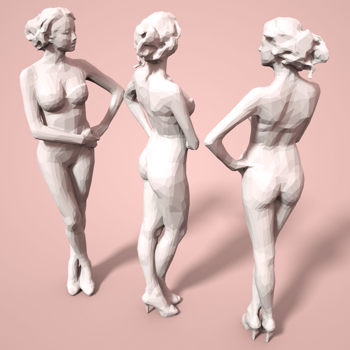 21 Girl Statues Faceted Look Low-poly 3D model_93