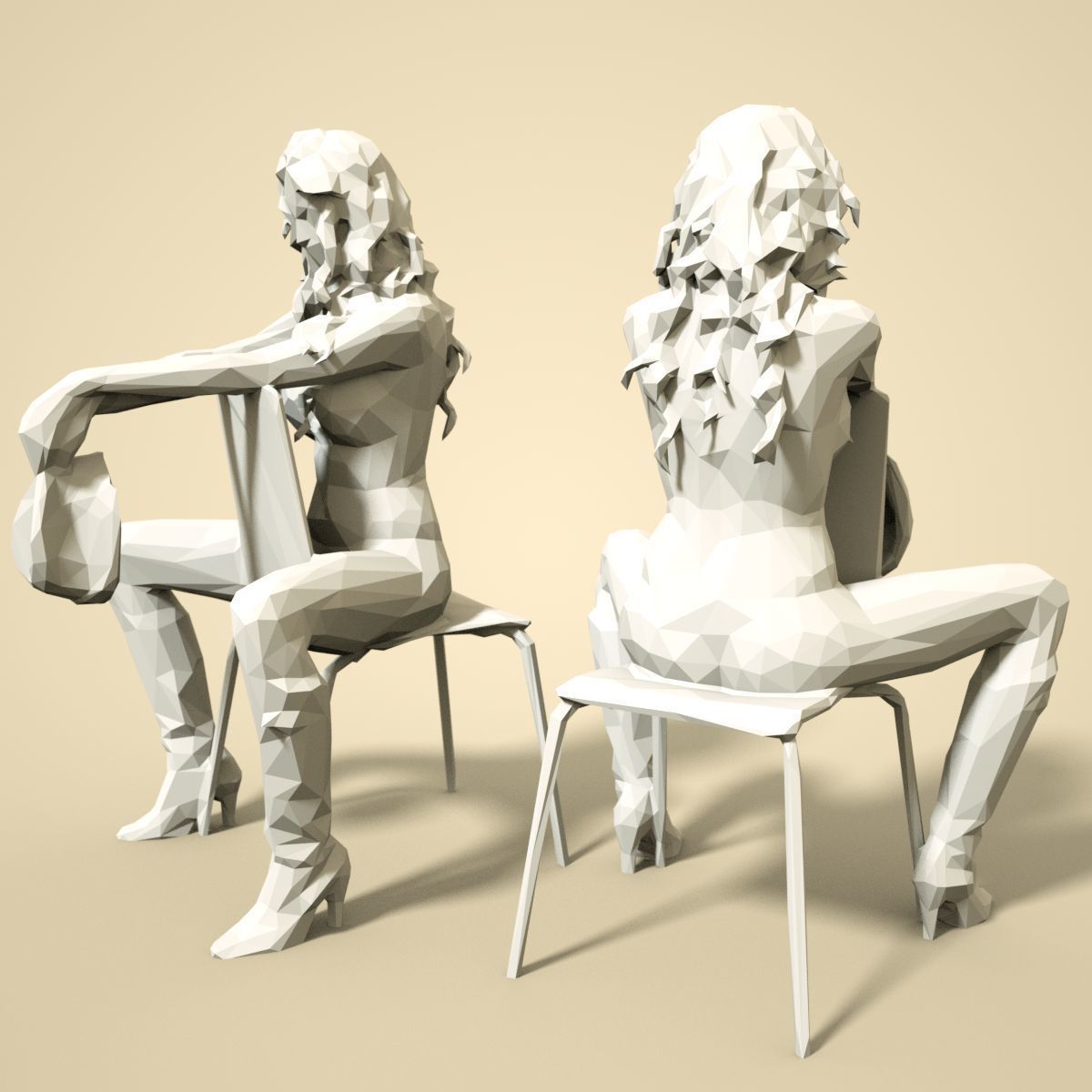 21 Girl Statues Faceted Look Low-poly 3D model_25