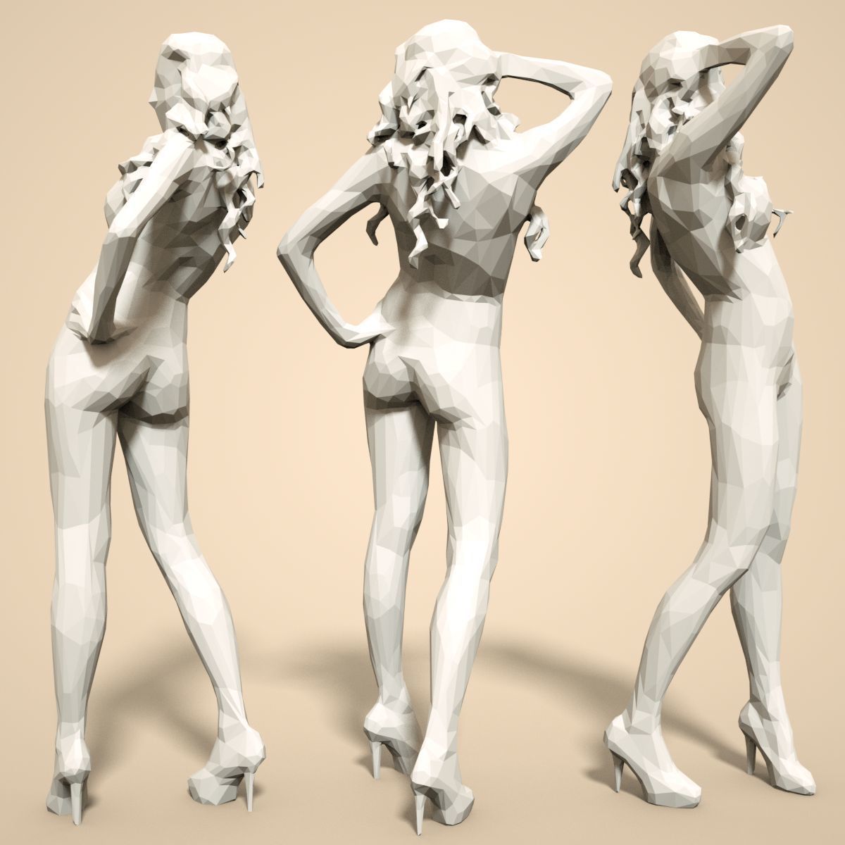 21 Girl Statues Faceted Look Low-poly 3D model_22
