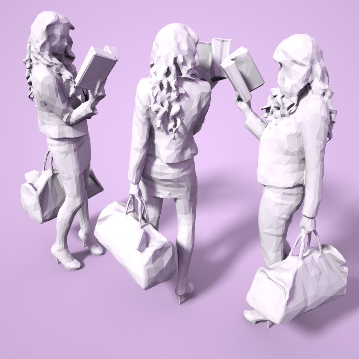 21 Girl Statues Faceted Look Low-poly 3D model_106