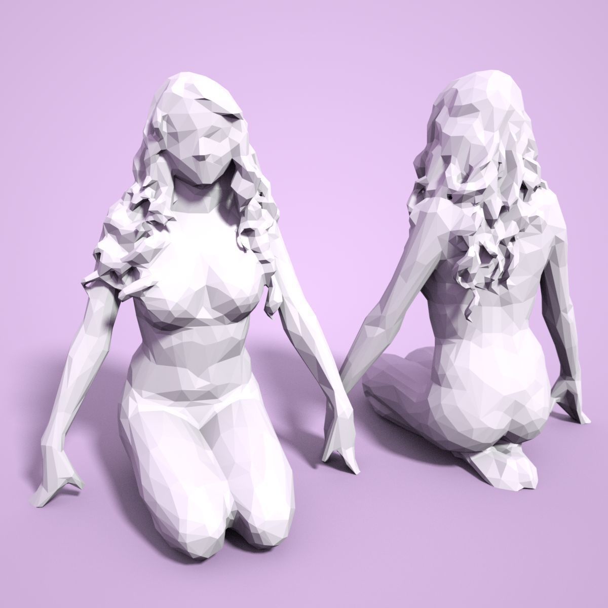 21 Girl Statues Faceted Look Low-poly 3D model_76