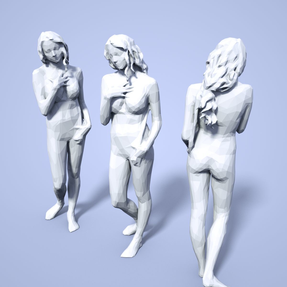 21 Girl Statues Faceted Look Low-poly 3D model_50
