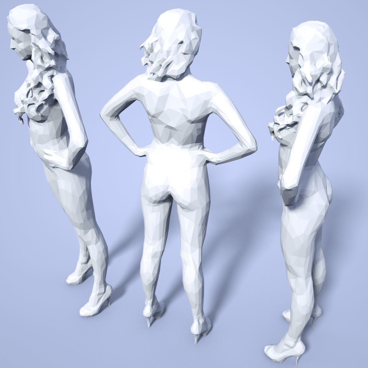21 Girl Statues Faceted Look Low-poly 3D model_91