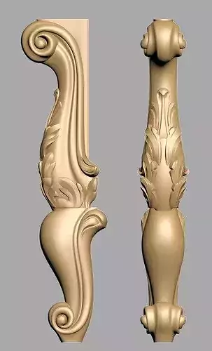 Ornate Baroque Cabriole Furniture Leg STL
