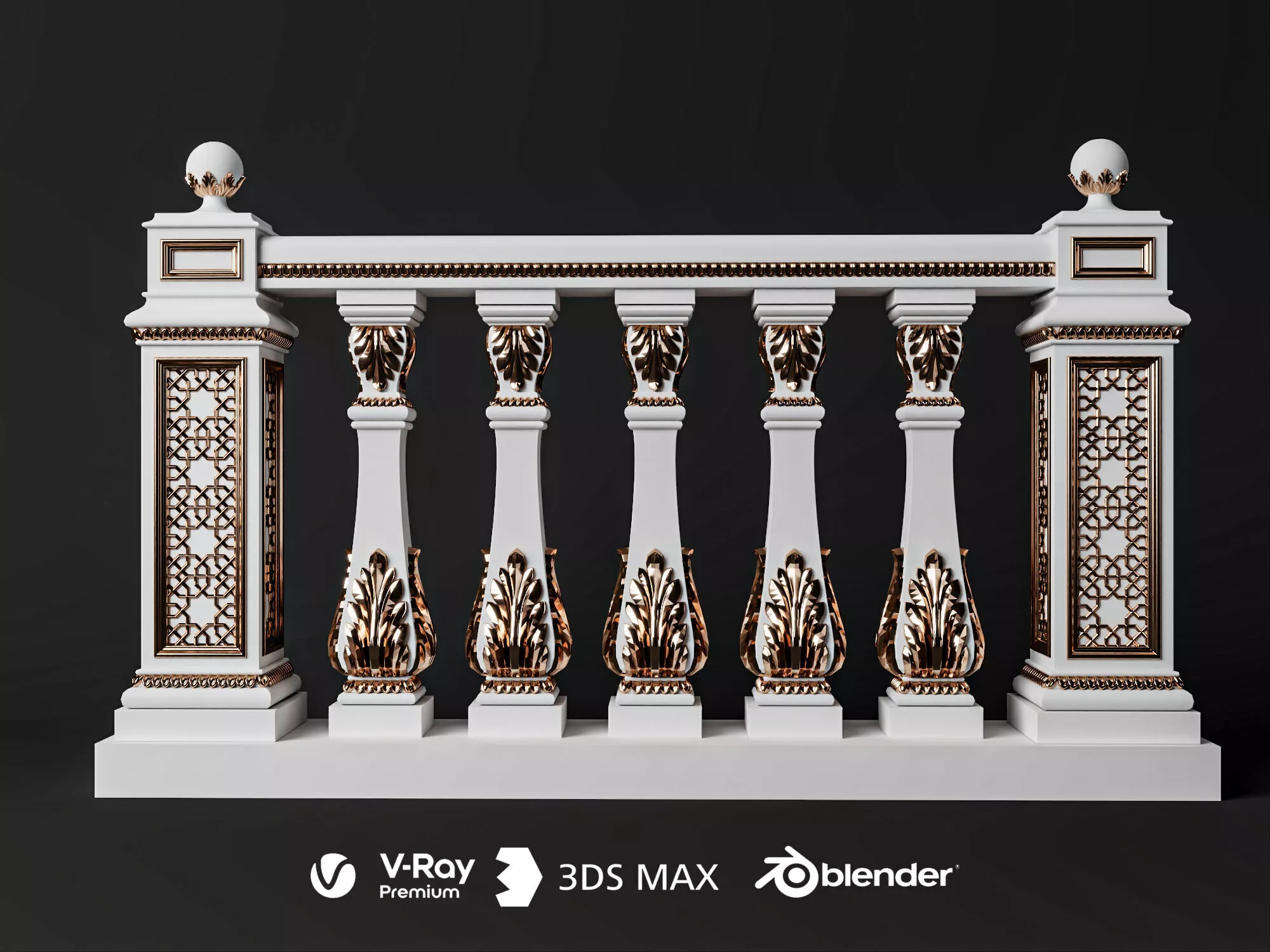 Ornate Classical Balustrade Railing Low-poly 3D model