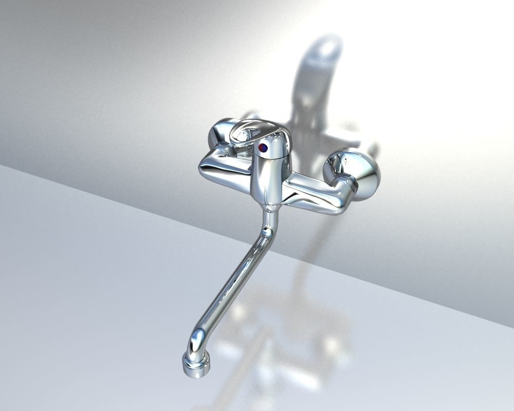 Faucet sink with chrome handle 3D model_3