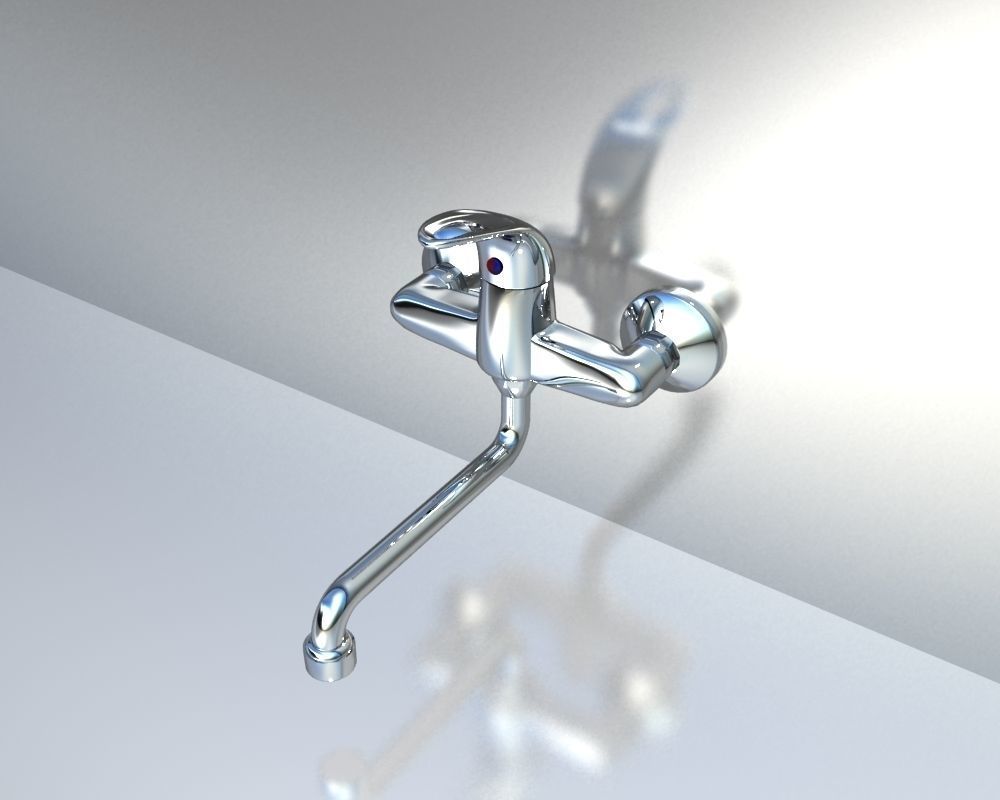 Faucet sink with chrome handle 3D model_4