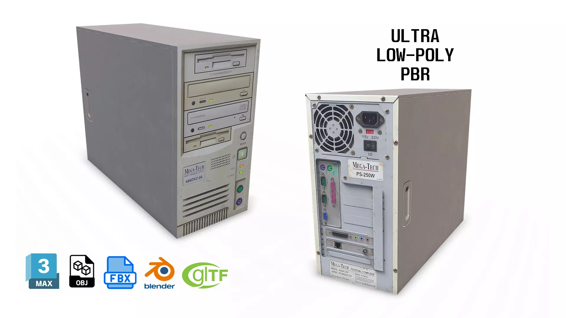 Retro Desktop Computer Tower PC Low-poly PBR Low-poly 3D model