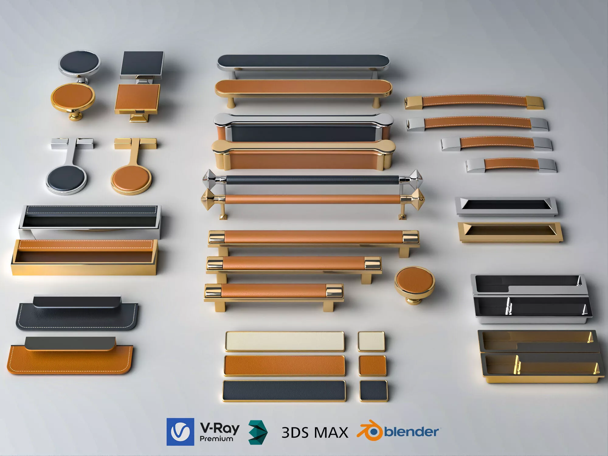 Modern Furniture Handles Pulls and Knobs Collection Low-poly 3D model