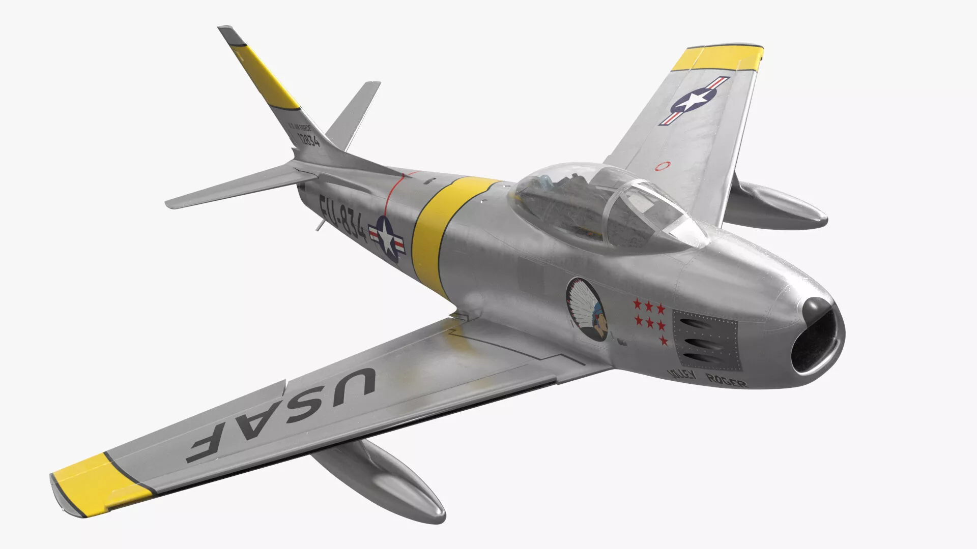 F-86 Sabre Cold War Fighter Aircraft Silver with Interior Rigged 3D model