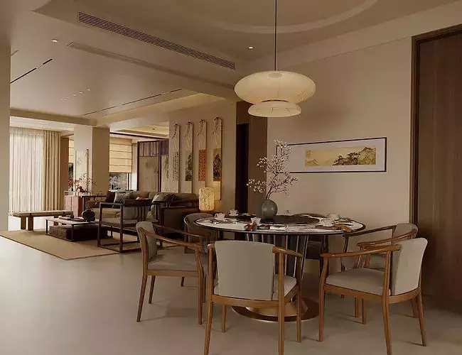 Chinese style living and dining room New Chinese Style Home  3D model 2