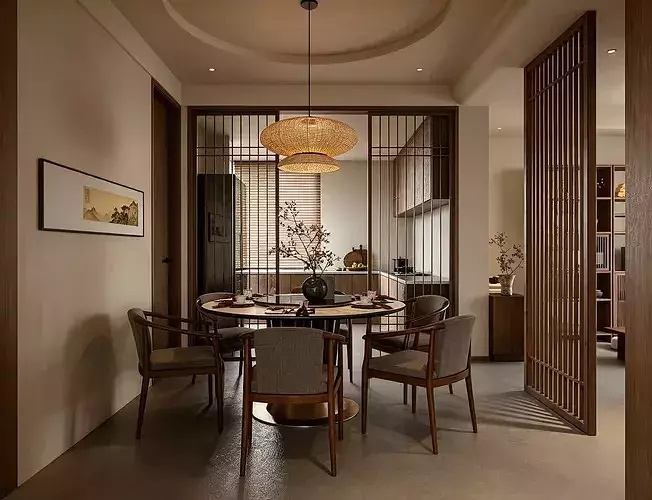 Chinese style living and dining room New Chinese Style Home  3D model 3