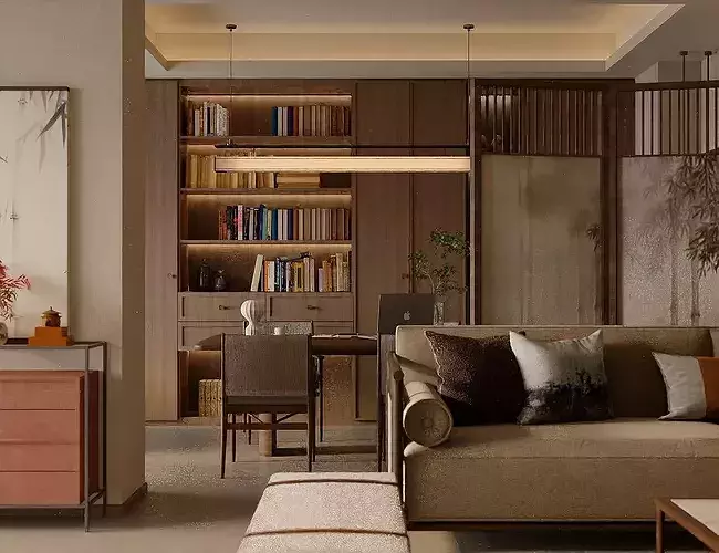 Chinese style living and dining room New Chinese Style Home  3D model 4