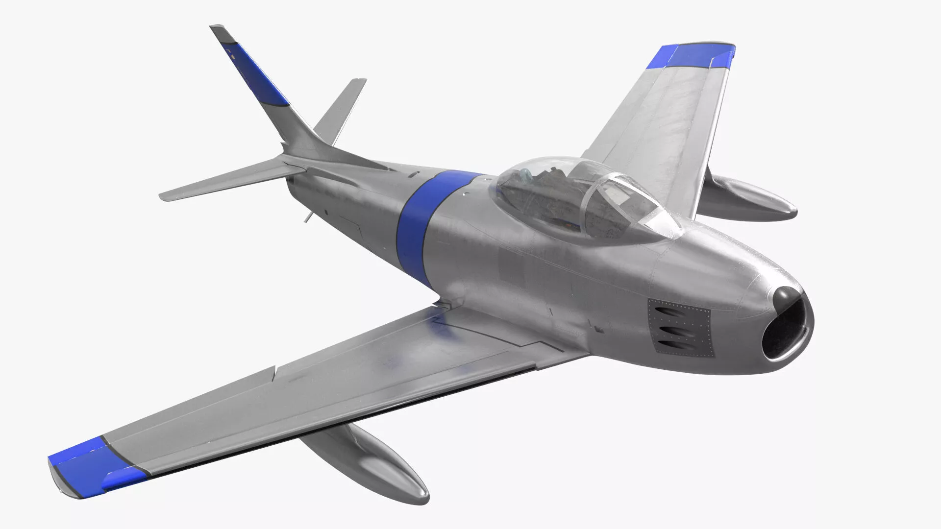Silver Vintage Military Jet Plane Blue with Interior Rigged 3D model