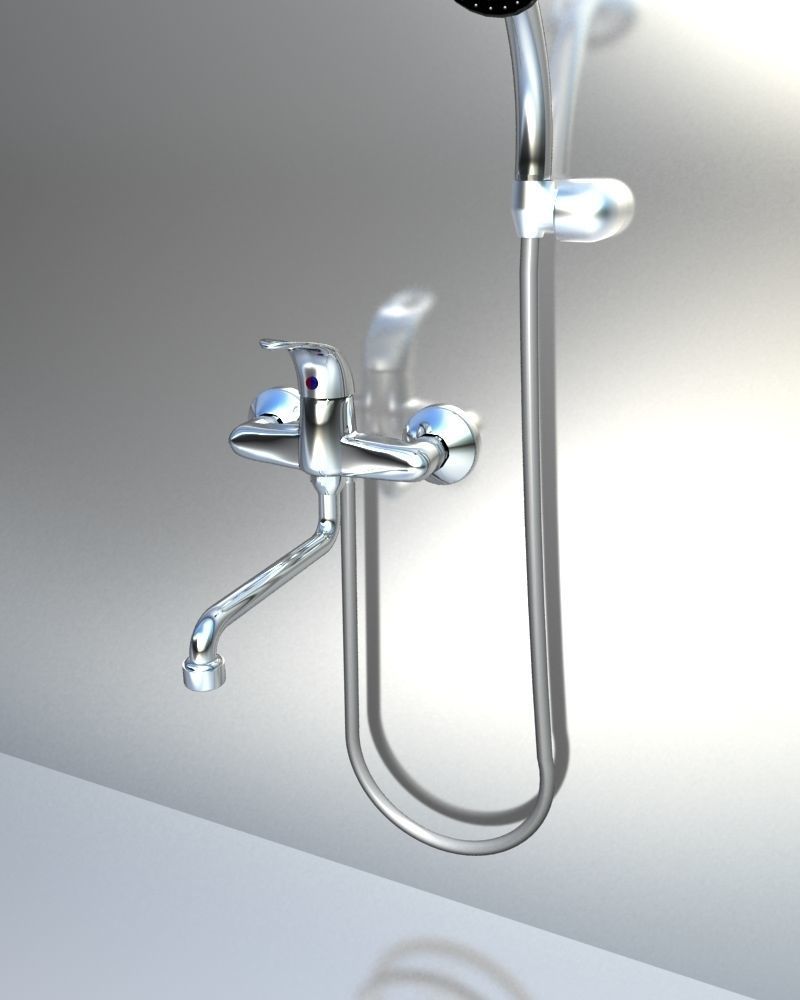 Faucet shower head and hand held shower 3D model_1