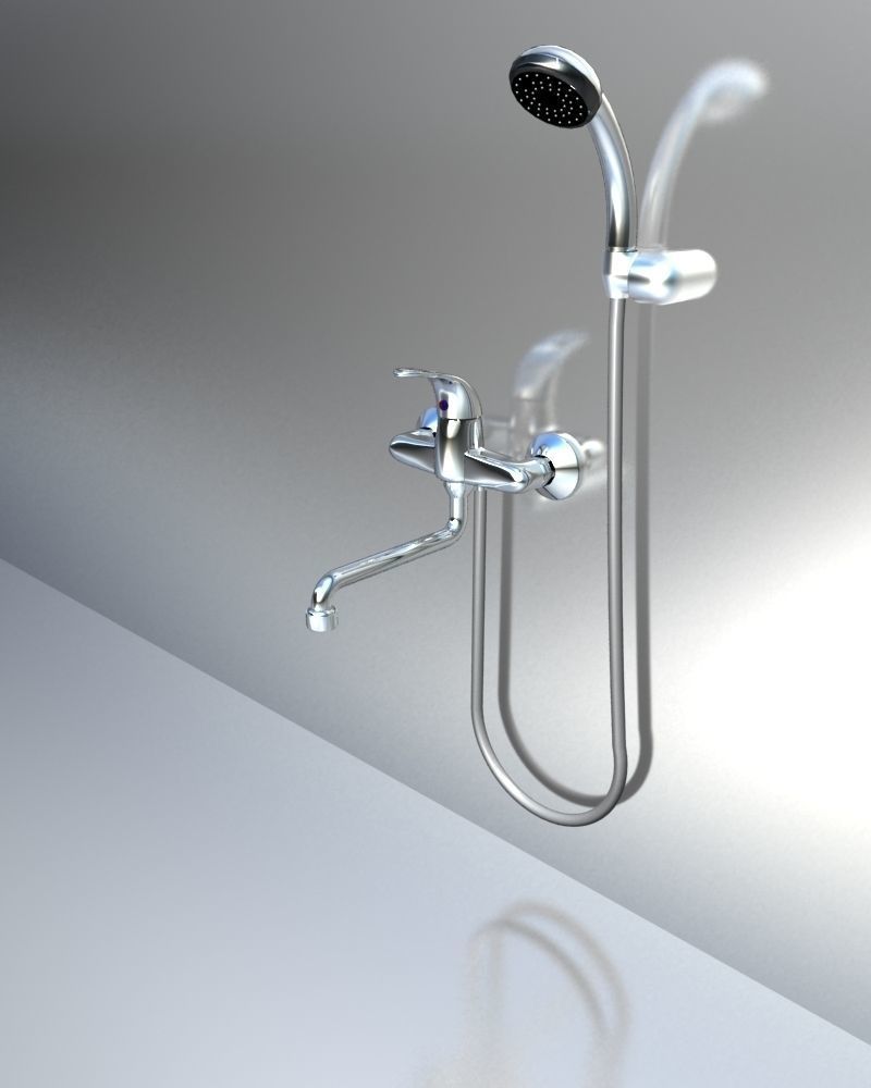Faucet shower head and hand held shower 3D model_3