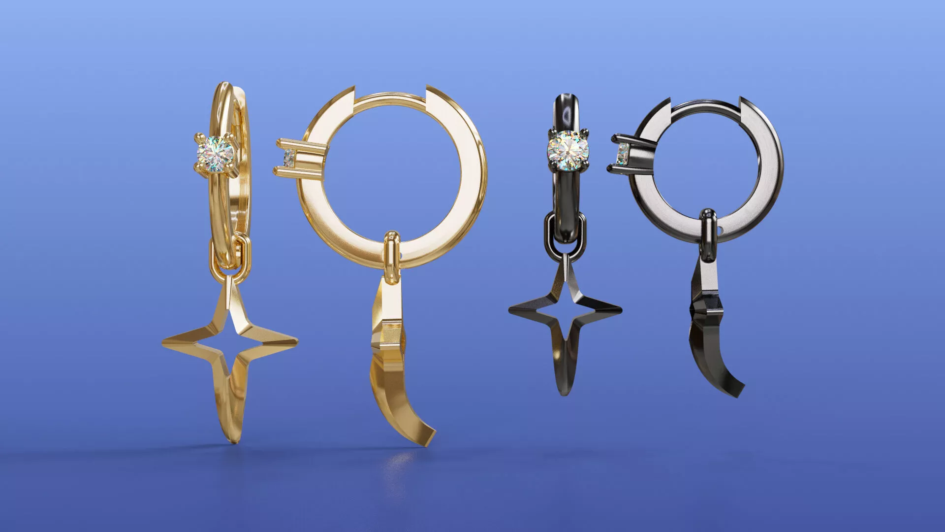 Sparkle Hoop Earrings with Star Charm Dangle Earrings 3D print model