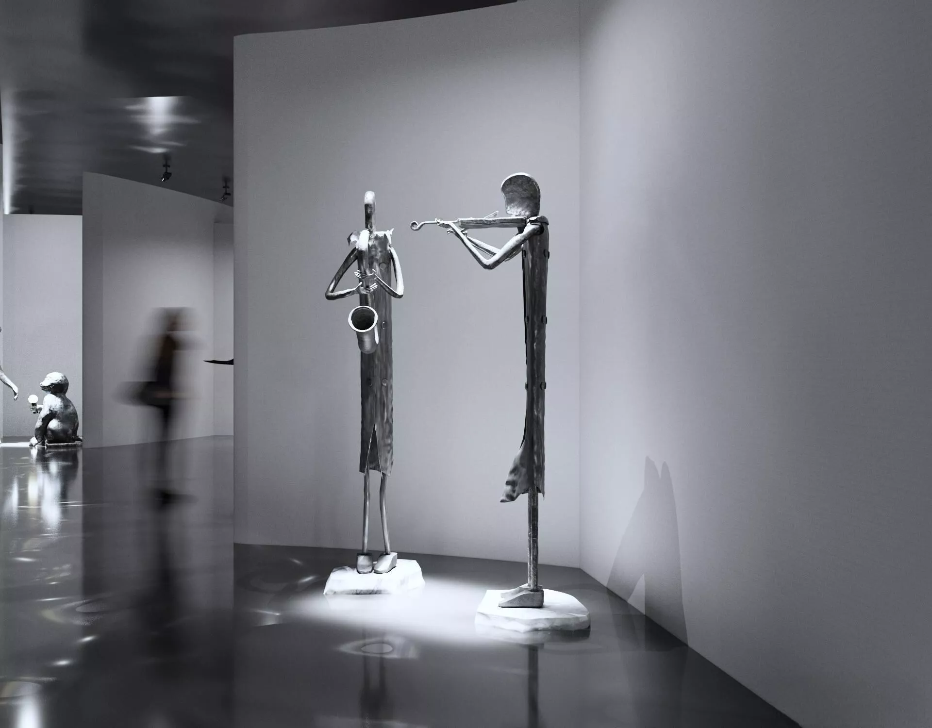 Contemporary Monochrome Sculpture Art Gallery Interior 3D model