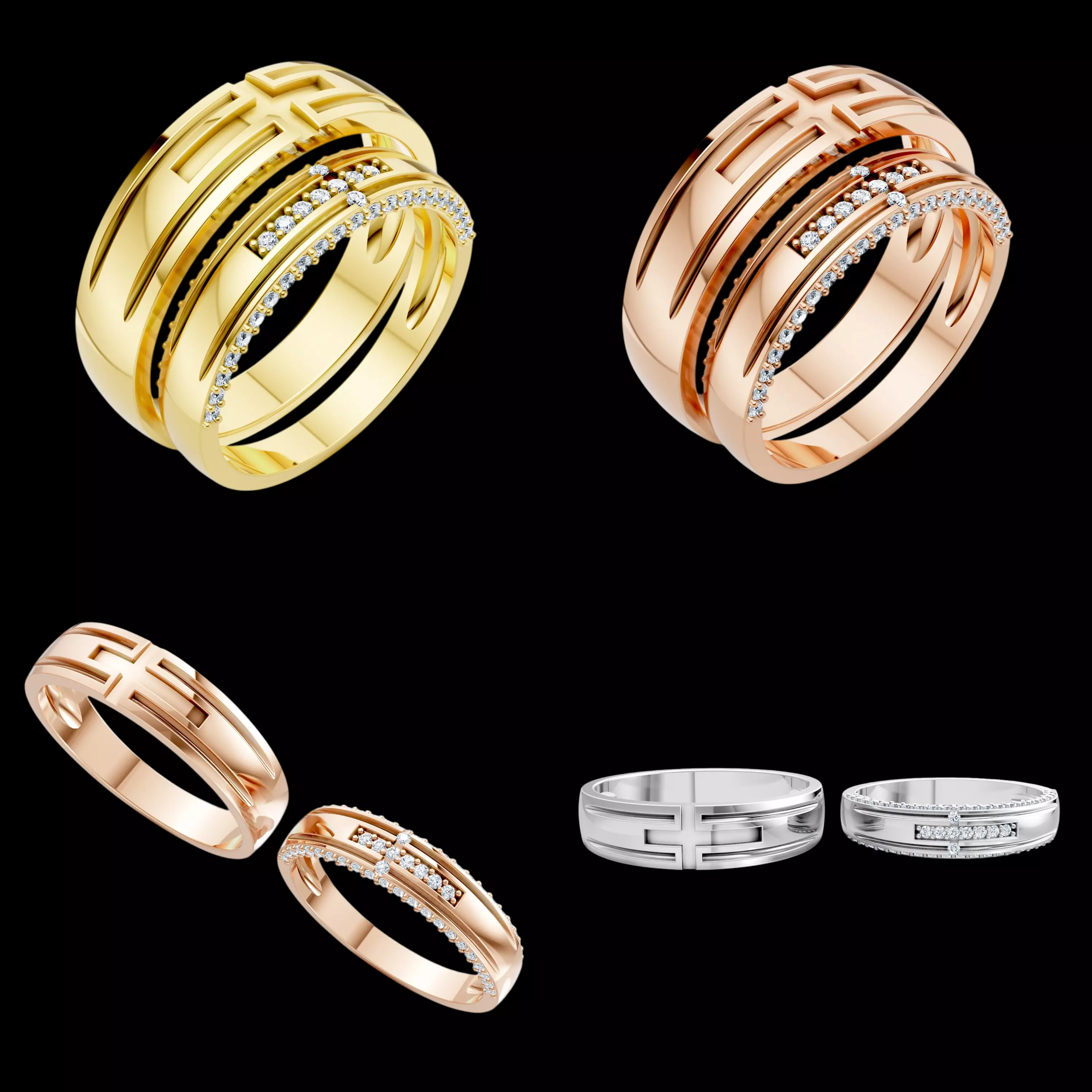 Luxury Couple Ring Set CAD Model STL 3DM File 3D print model