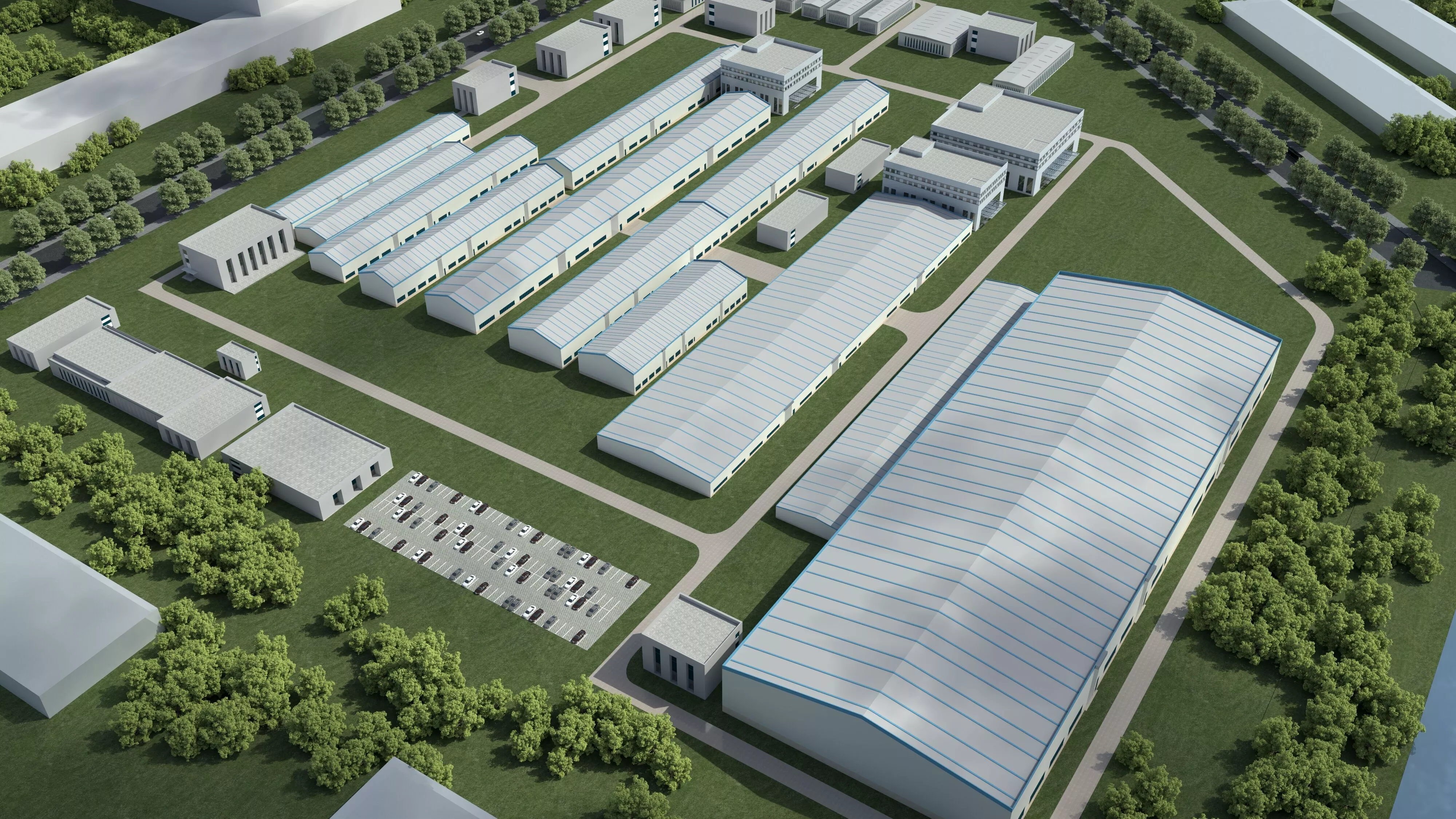 Modern industrial plant Low-poly 3D model