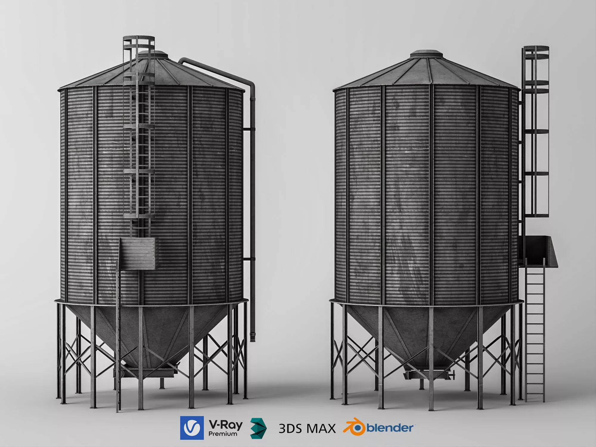 Industrial Grain Silos Low-poly 3D model