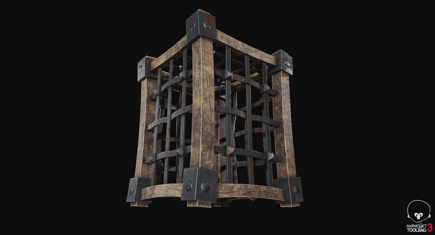 Cage medieval Low-poly 3D model_9