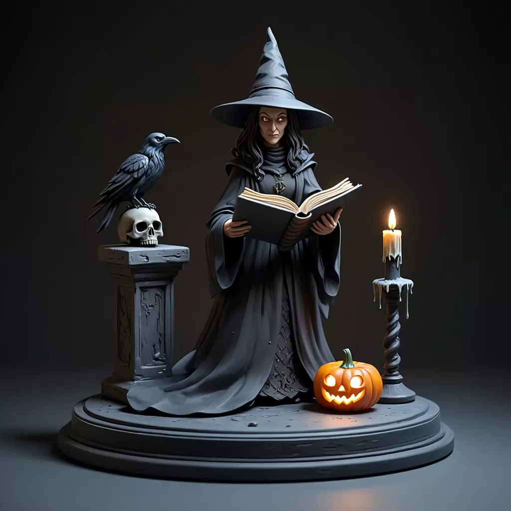 4471 Witch with Skull and Pumpkin Color 3D Model STL DND 3D print model