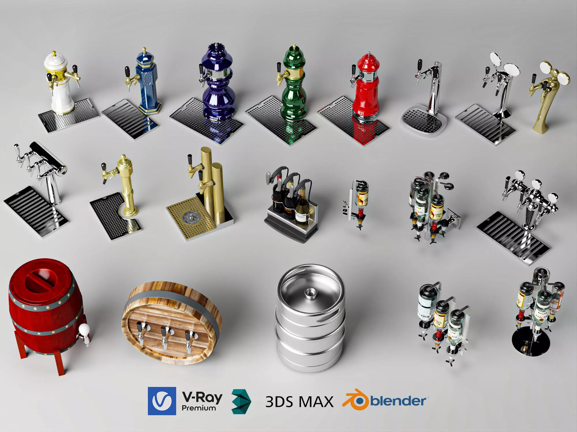 Beer Tap and Keg Collection Low-poly 3D model