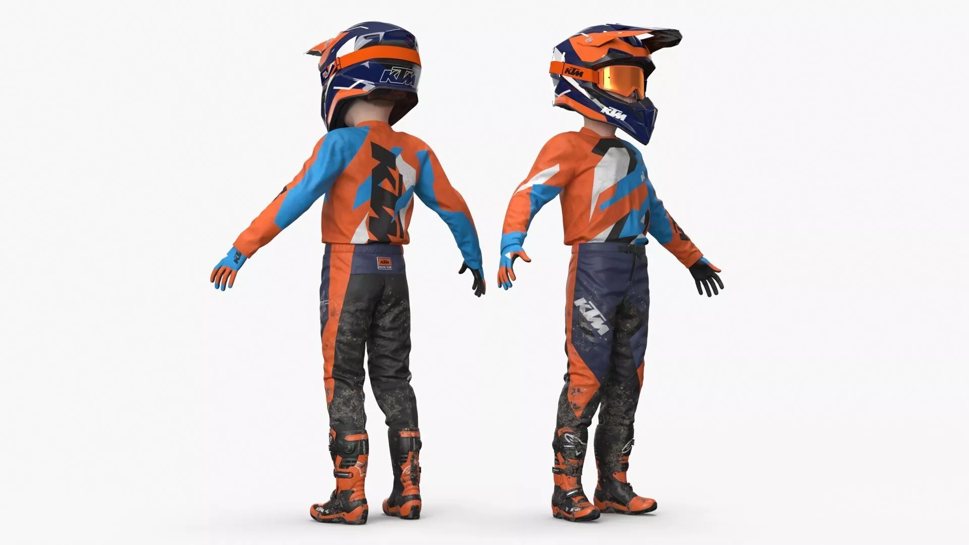 KTM Child Off Road Bike Rider Covered Mud Rigged for Cinema 4D 3D model