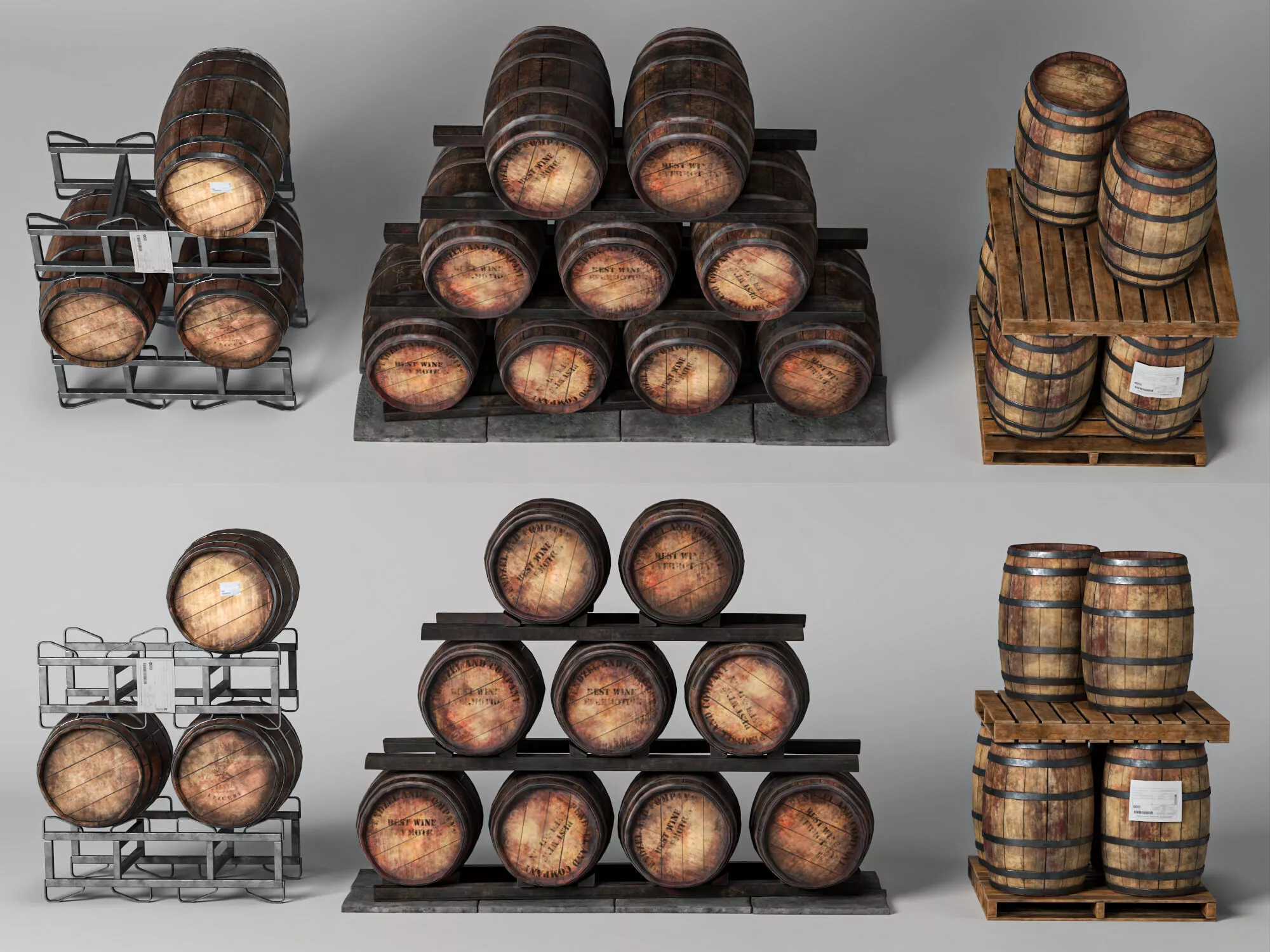 Wooden Wine Barrels Collection Low-poly 3D model