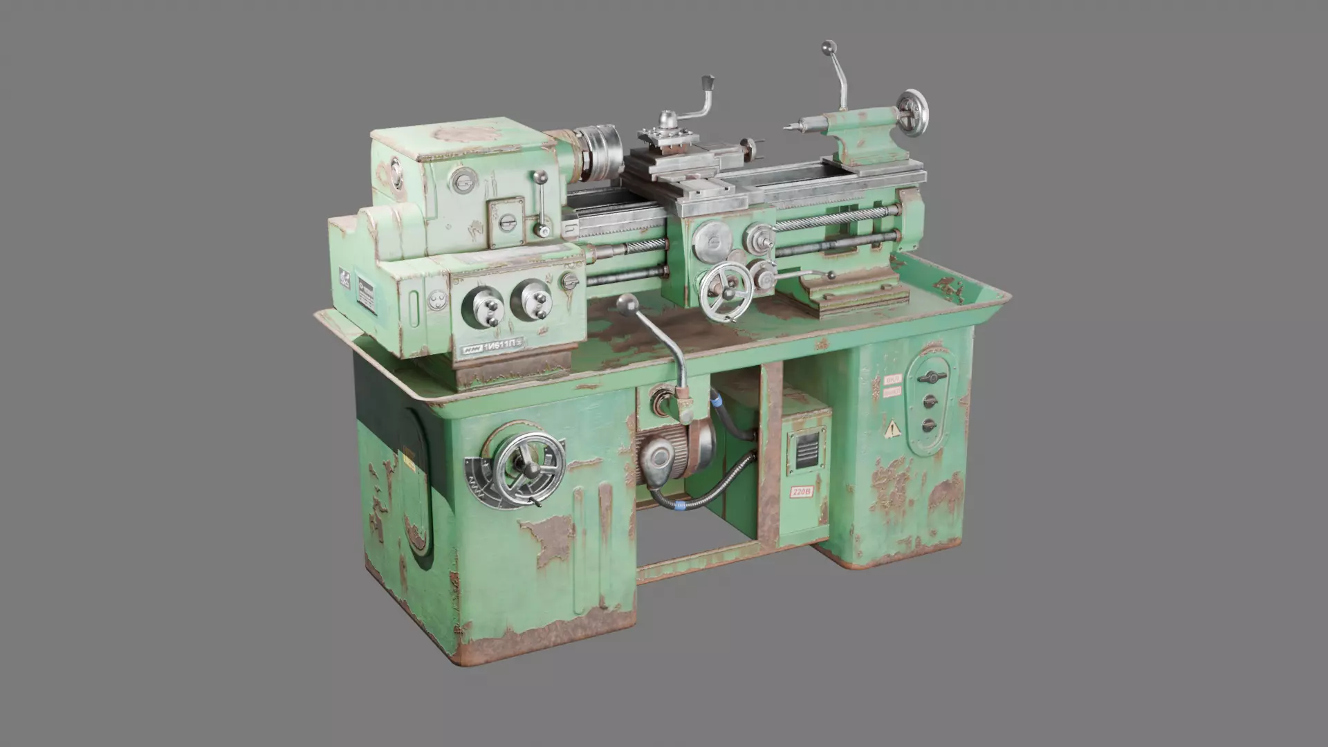 Aged Industrial Lathe Machine Model Rusty PBR Vintage Workshop 3D model