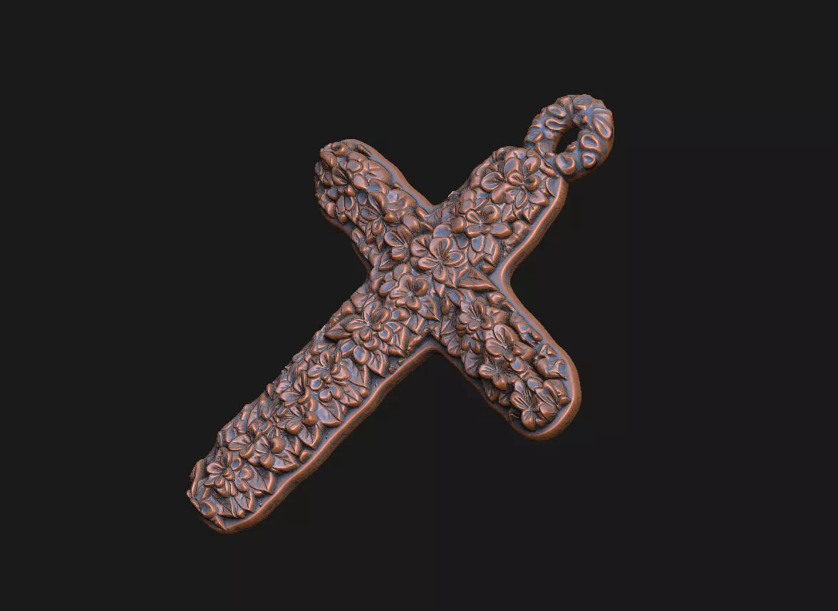 Cross necklace texture blossom botanical vintage amulet 3D print model