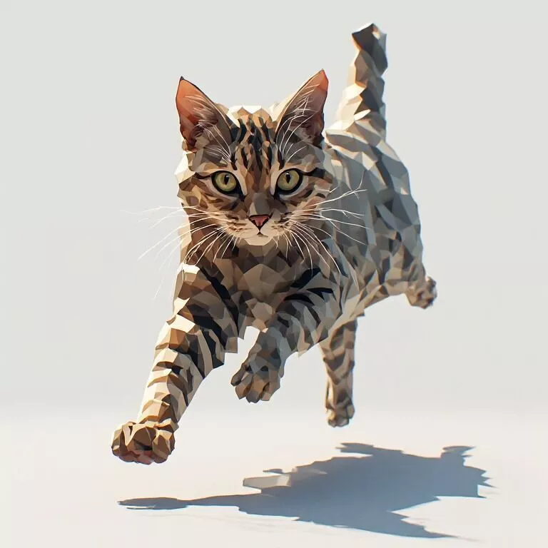 Running Low Poly Cat 3D Model - Geometric Pet Asset 3D print model