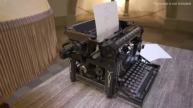 Retro Office Write Table with Classic Lamp and Typewriter 3D model 3