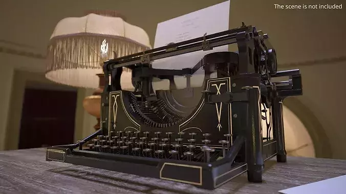 Retro Office Write Table with Classic Lamp and Typewriter 3D model 4