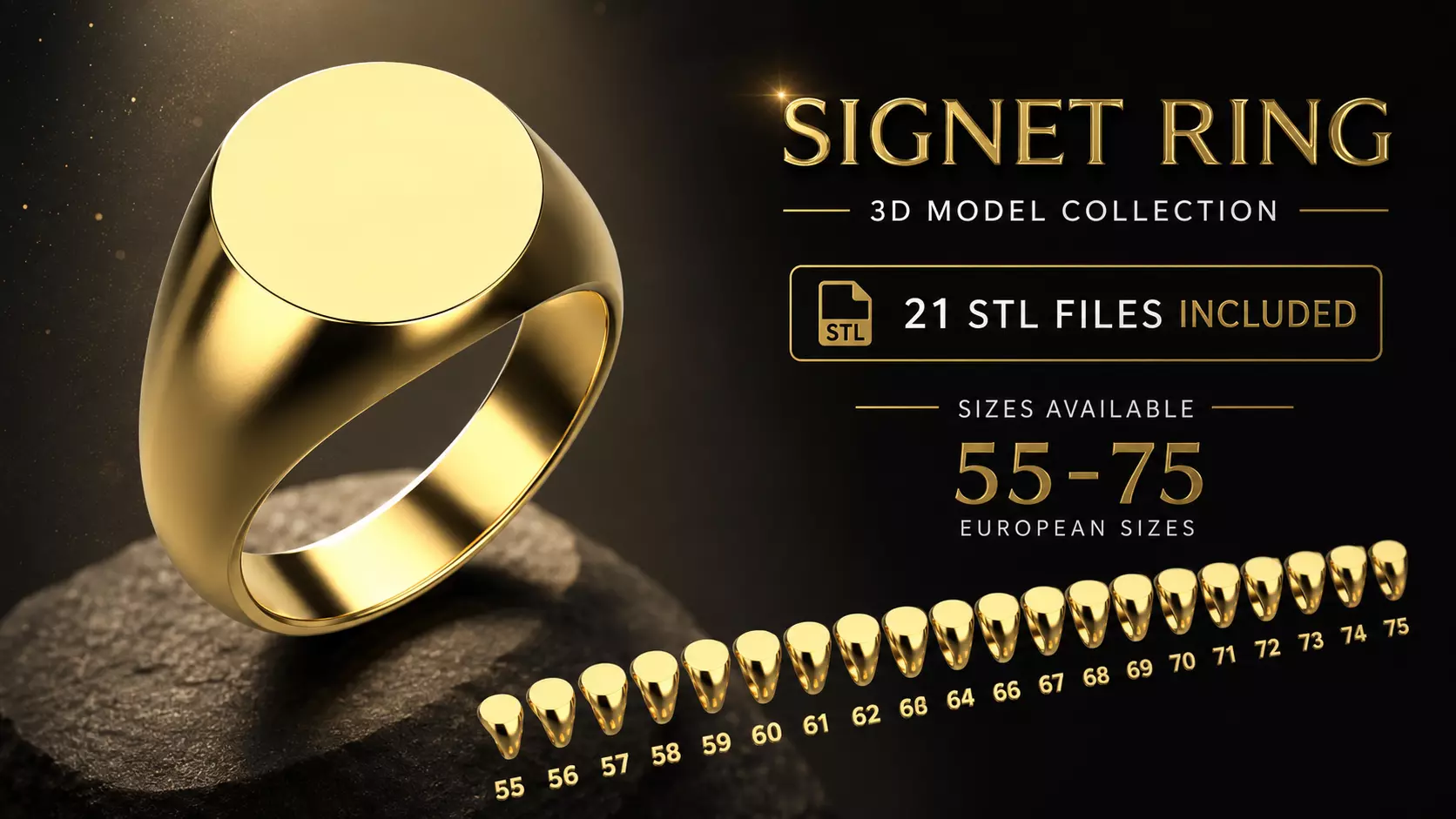 Signet ring set eu 55-75 3D print model