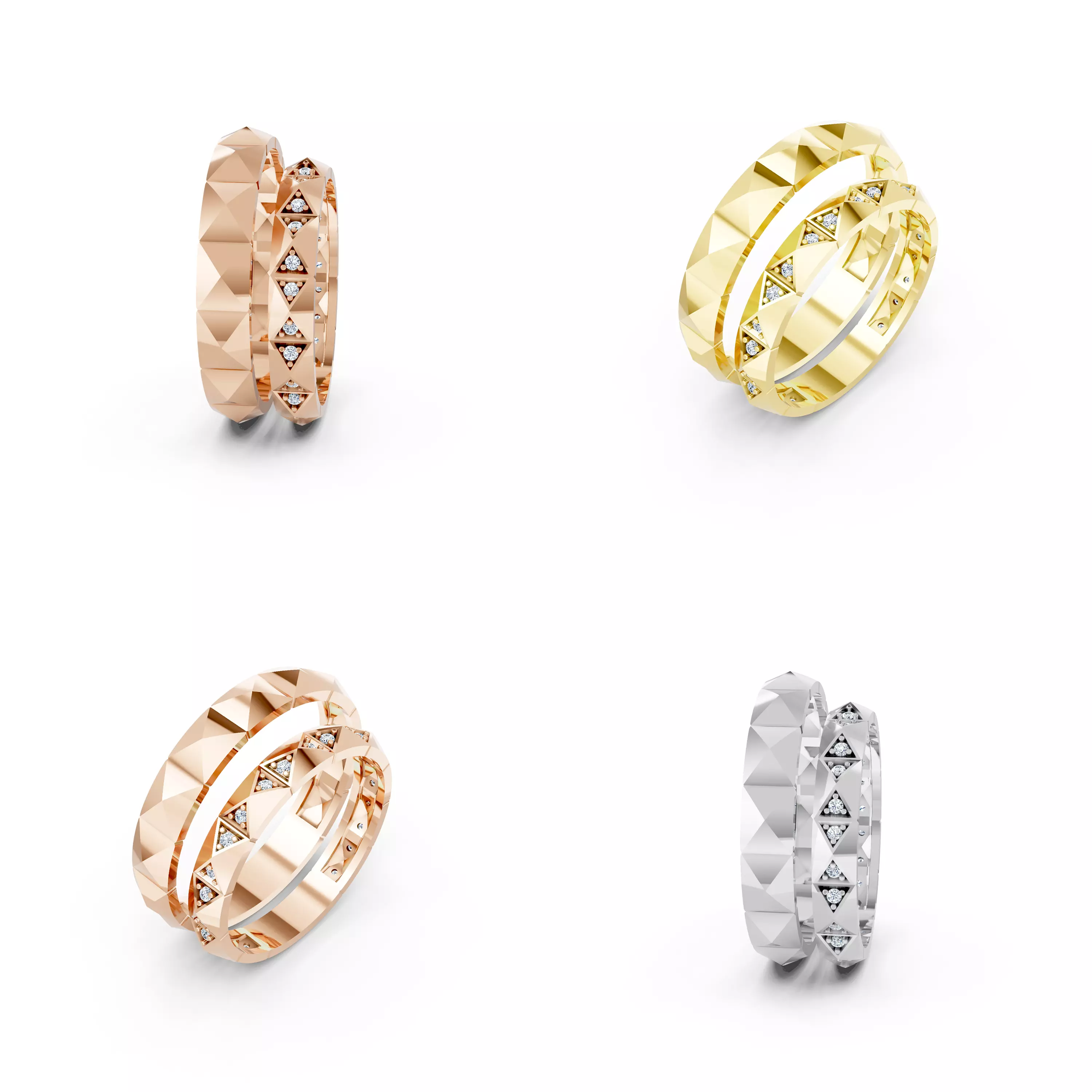 Luxury Faceted Couple Ring CAD Model STL 3DM Wedding Band Set 3D print model