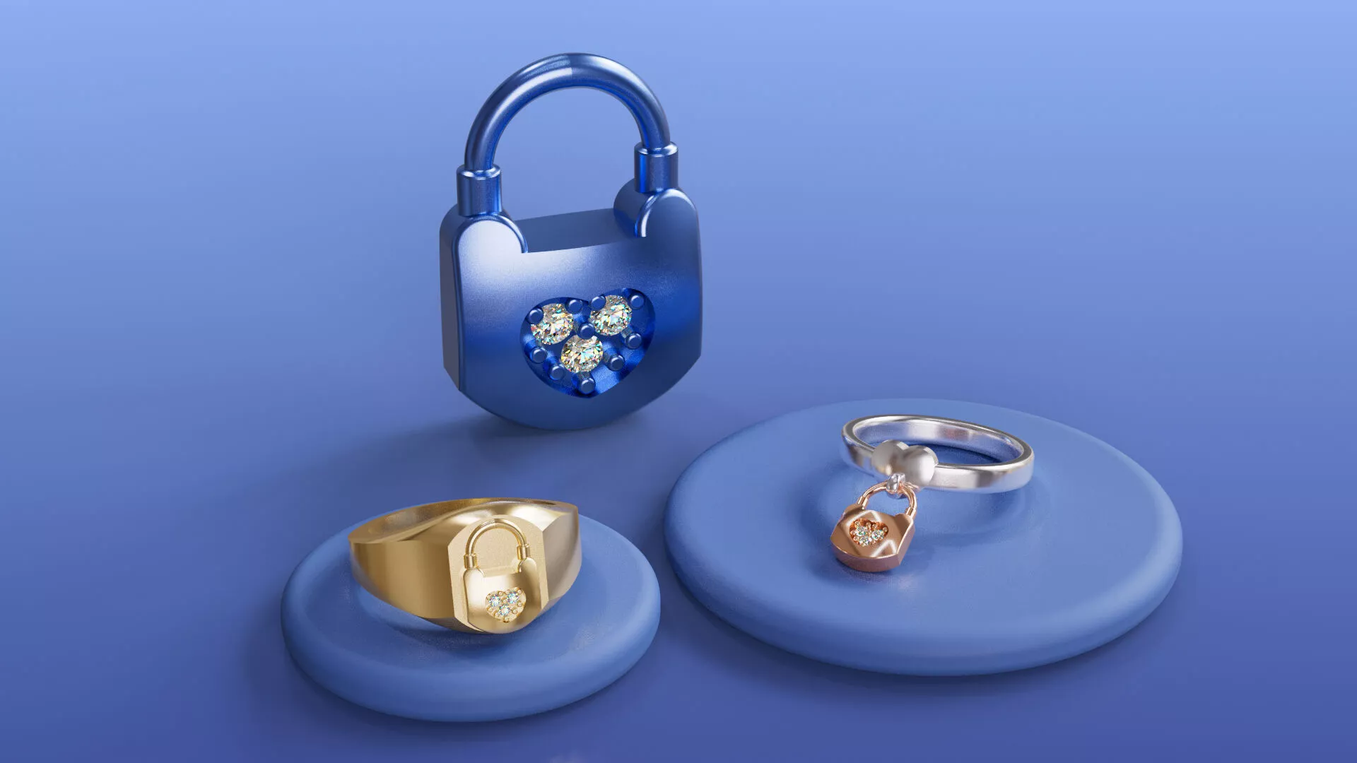Padlock Couple Rings His and Hers Heart Lock Matching Band Set Free 3D print model